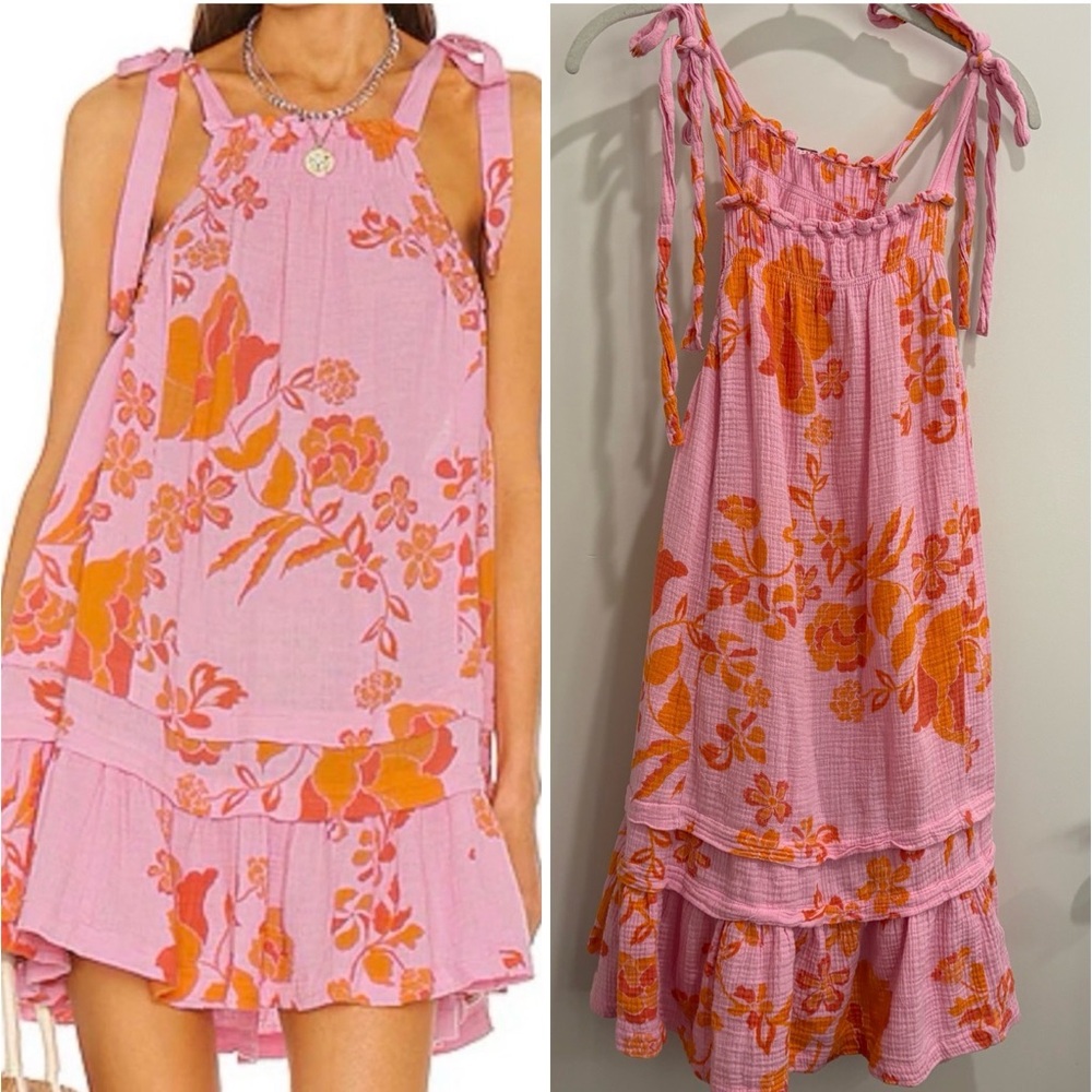 Free People Fleur Printed Tunic πΈ Petal Combo LG Boho Floral Ruffle Hem - Picture 7 of 16